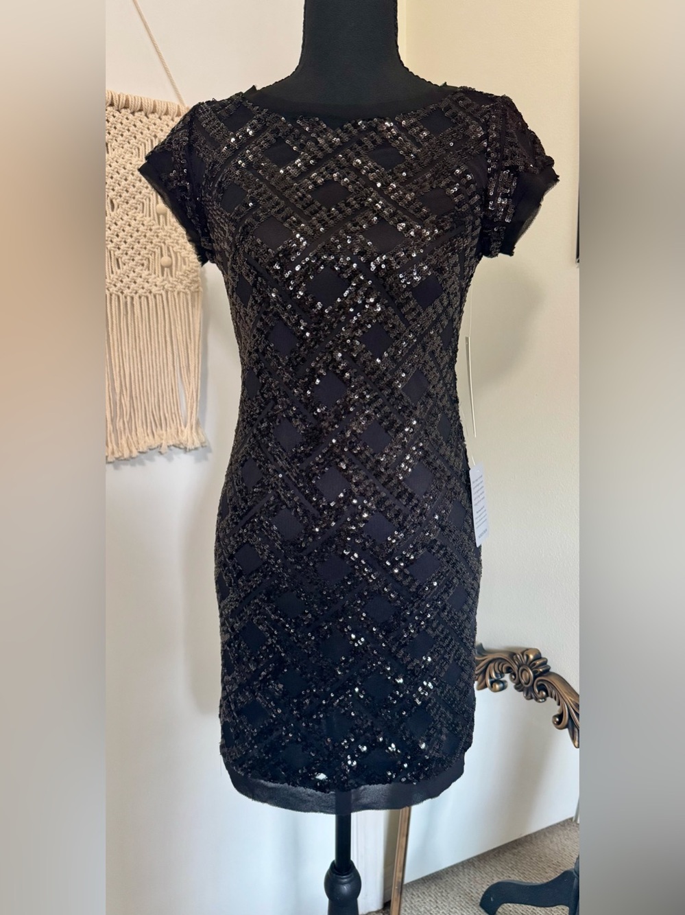 Eliza J Black Sequin Cap-Sleeve Mini Dress